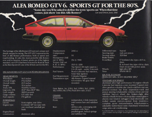 Alfa Romeo GTV 6 / 2.5 Coupe Brochure 1981