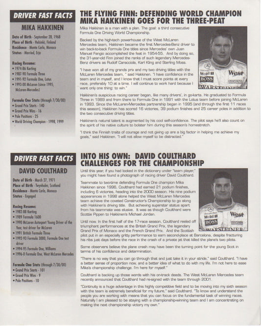 West McLaren Mercedes 2000 Team Info Card