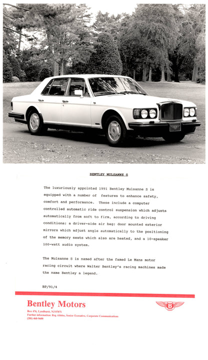 Bentley Eight, Turbo R, Mulsanne S, Continental - Press Kit