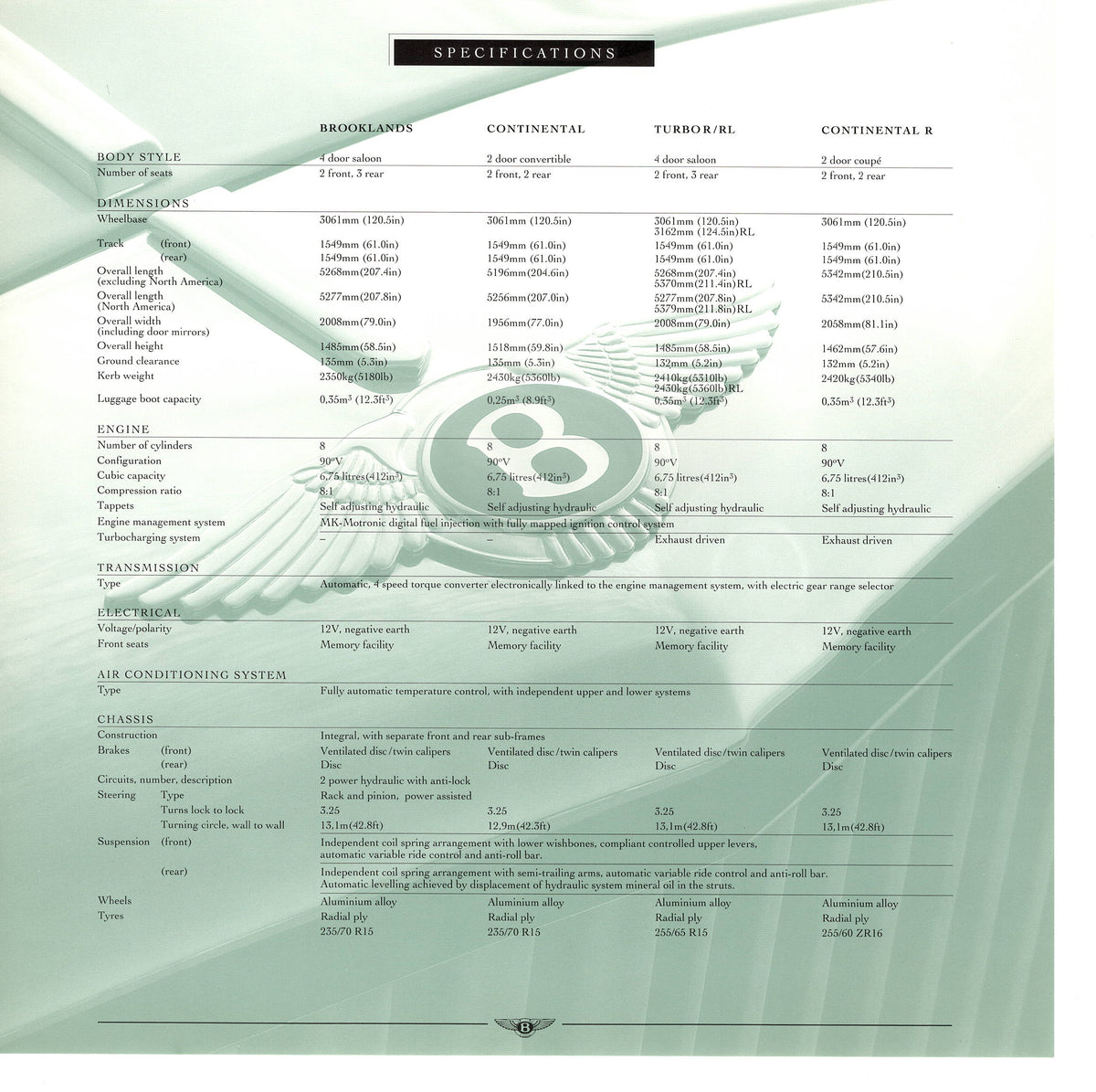 Bentley Brooklands, Turbo R / RL, Continental, Continental R - Deluxe Brochure
