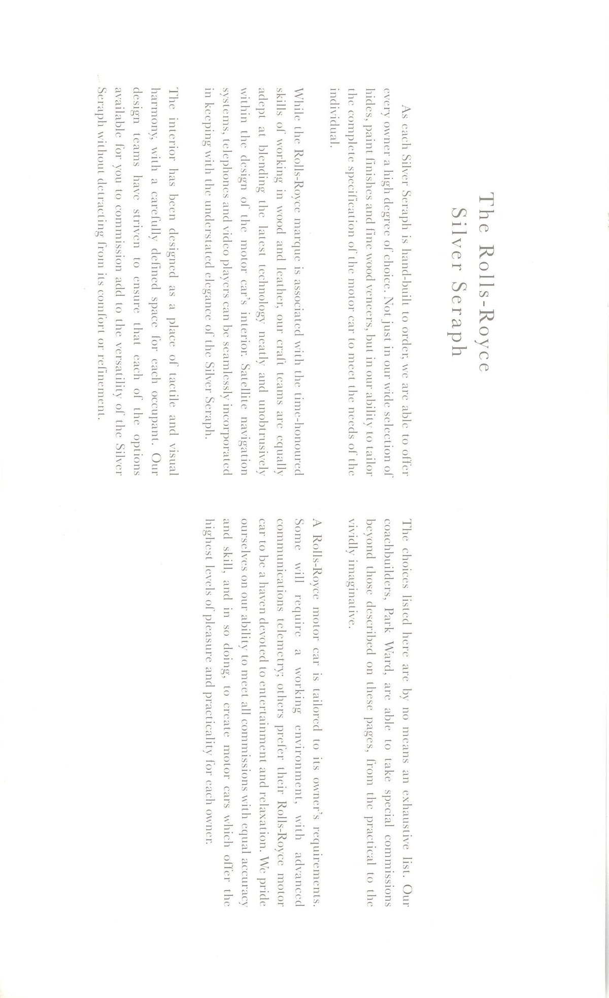 Rolls-Royce Silver Seraph Commissioning Guide Brochure