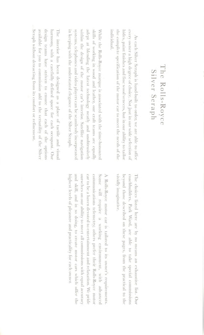 Rolls-Royce Silver Seraph Commissioning Guide Brochure