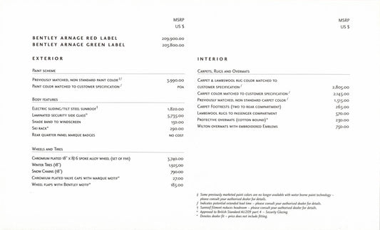 Bentley Arnage Commissioning Guide Brochure