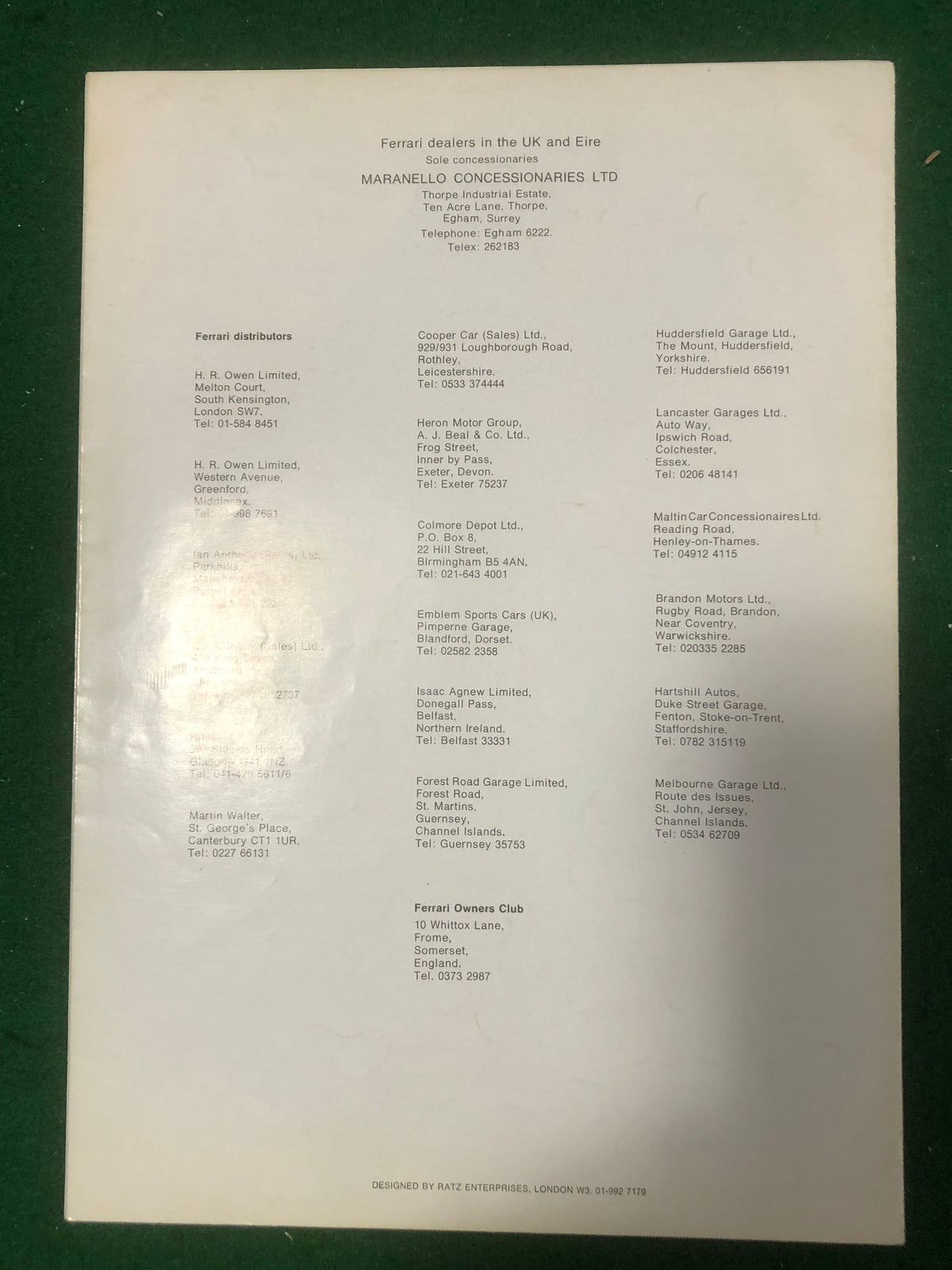 Ferrari - Pedigree of a Champion - R & S Imports Brochure 1966