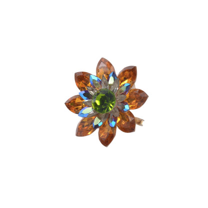 Vintage Swarovski Crystal Amber & Green Aurora Borealis Flower Brooch - 36mm Collectible Pin
