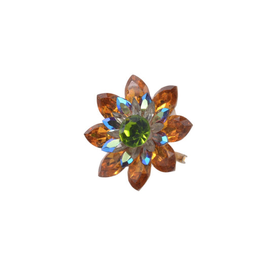 Vintage Swarovski Crystal Amber & Green Aurora Borealis Flower Brooch - 36mm Collectible Pin