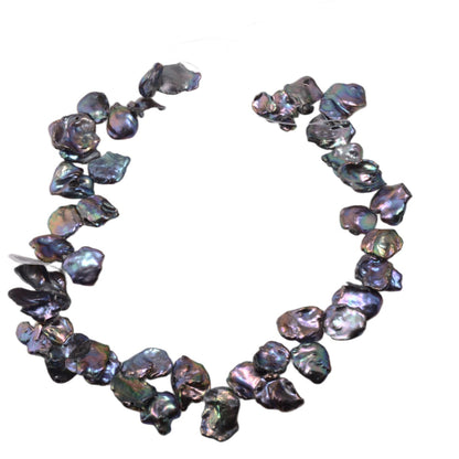 Baroque Iridescent Black Freshwater Pearl Strand 15in