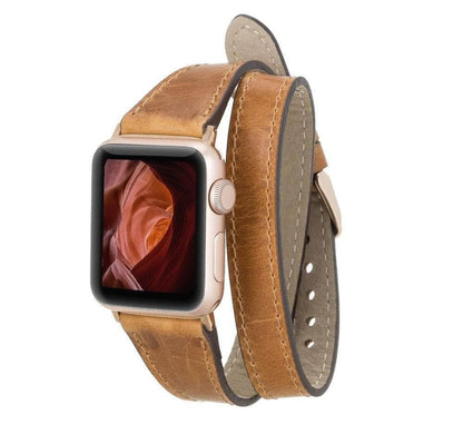 Luxury Double Wrap Vegetal Brown Leather Apple Watch Band - San Diego