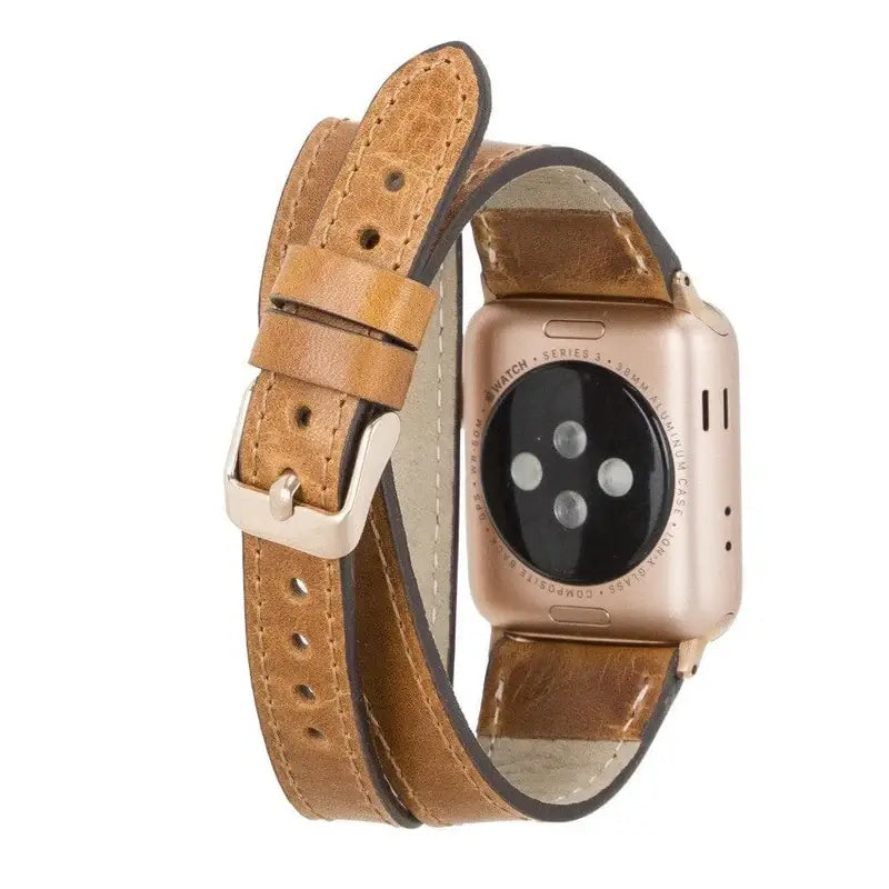 Luxury Double Wrap Vegetal Brown Leather Apple Watch Band - San Diego
