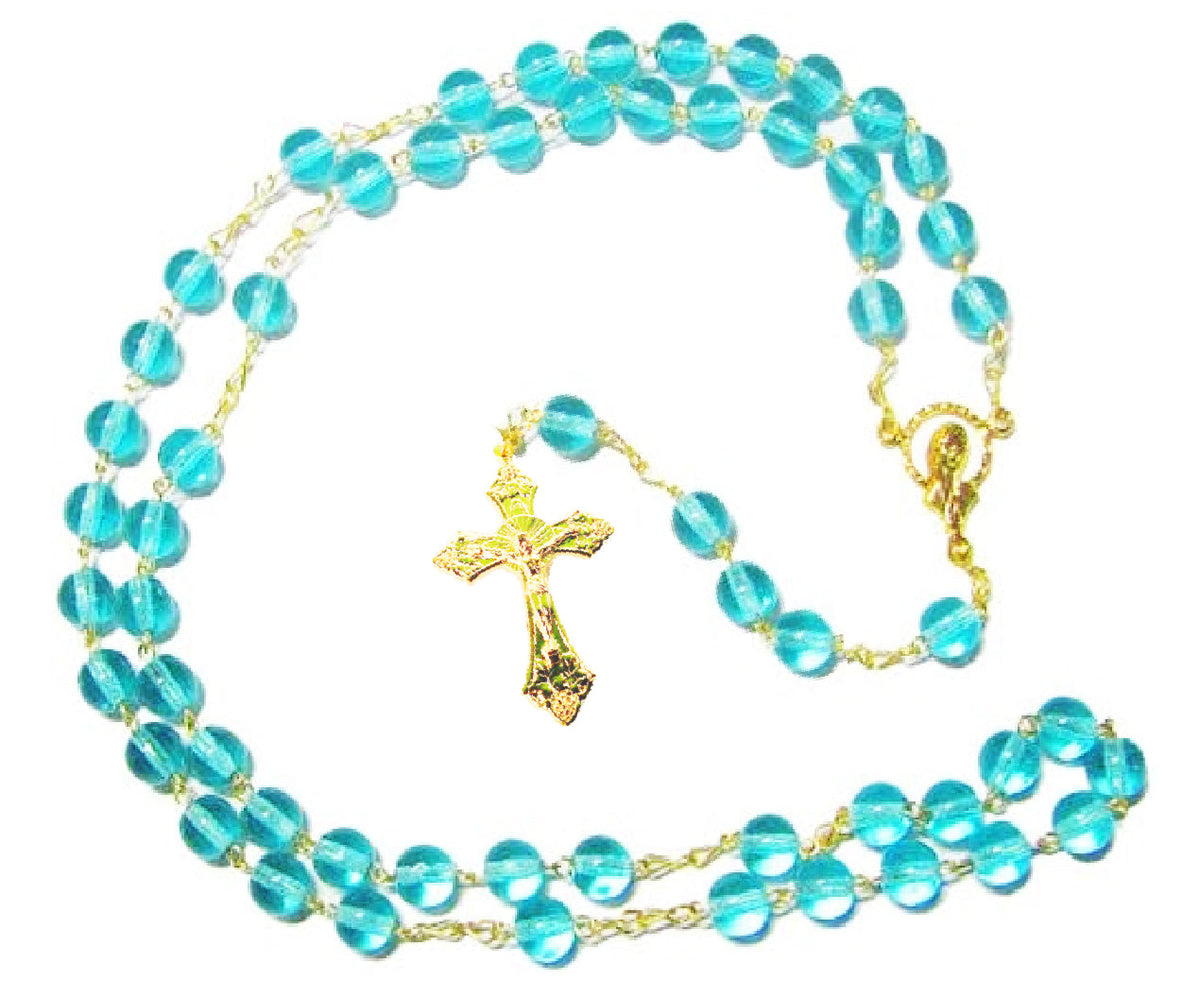 Turquoise Glass Bead Rosary - Gift Set