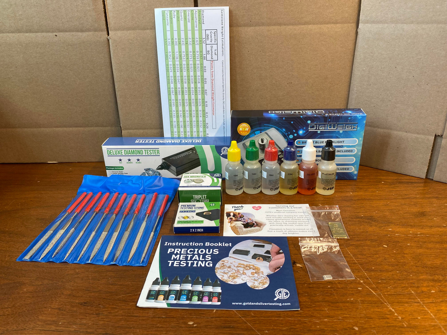 Test-Kit für Gold, Silber und Platin 10K-24K JSP Säuren, Diamantentester, Digitalwaage, Lupe, Feilen & Prüfstäbe