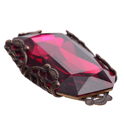 Vintage Ruby Red Glass Crystal Filigree Wrapped Setting 32mm - Ornate Flower Design