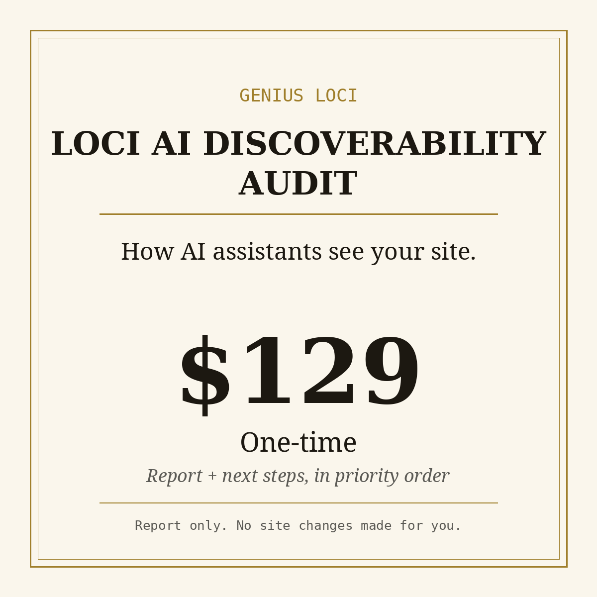 Loci AI Discoverability Audit - how AI assistants see your site, $129 one-time
