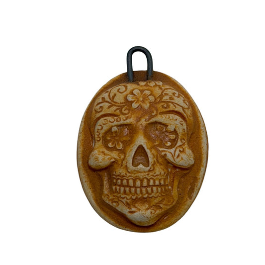 Handmade Ceramic Sugar Skull Pendant - 40mm Porcelain Day of the Dead Focal Bead