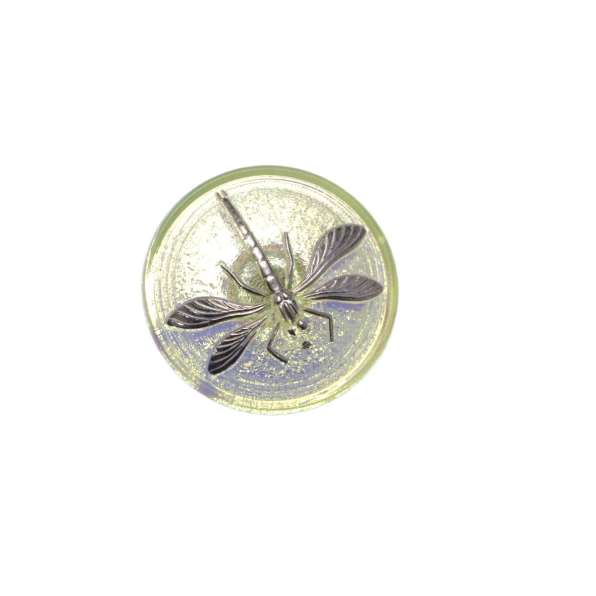 Czech Glass Dragonfly Button 31mm - Jonquil Yellow with Silver Foil Accents