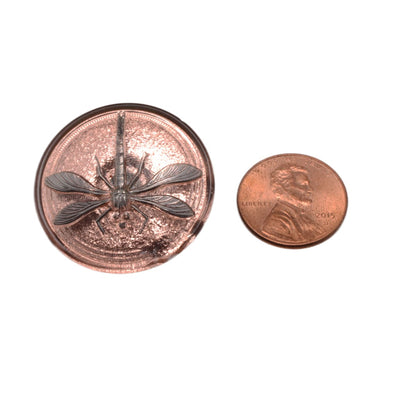 Czech Glass Dragonfly Button 31mm - Copper Rose Gold Finish