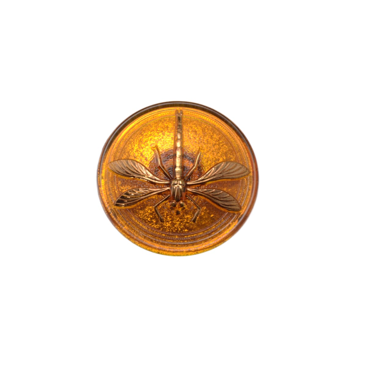 Czech Glass Amber Dragonfly Button 31mm - Vintage Style Nature Motif