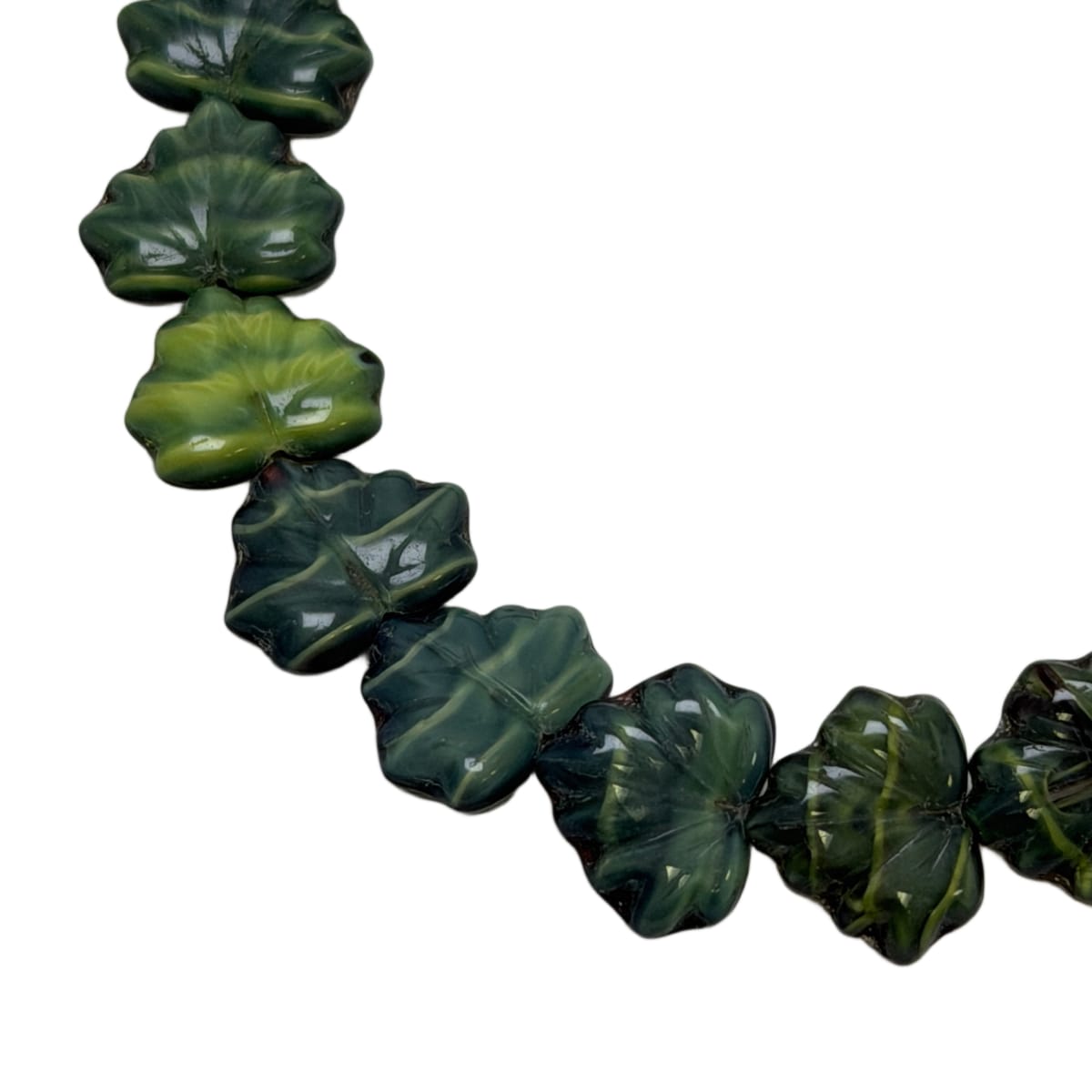 Czech Glass Leaf Beads Forest Green 13x11mm - 20 Beads per Strand