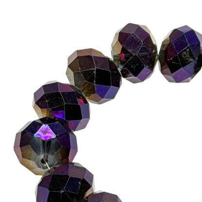 Czech Firepolished Glass Beads 16mm x 13mm Faceted Rondelles Metallic Black Rainbow AB - 16 Bead Strand