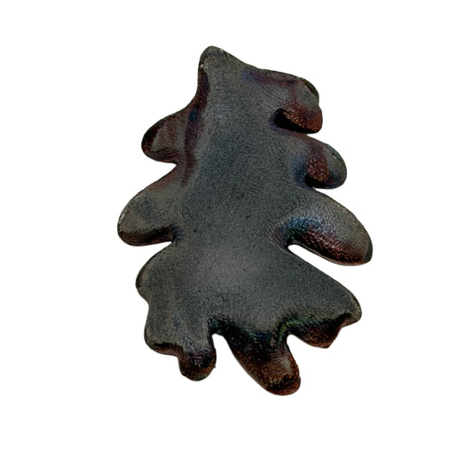 Raku Glazed Ceramic Oak Leaf Pendant - Iridescent Copper Pink Blue 54mm