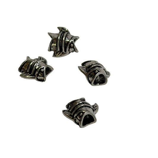 Sterling Silver Fish Beads 10mm Large Hole 5.5mm - Set of 4