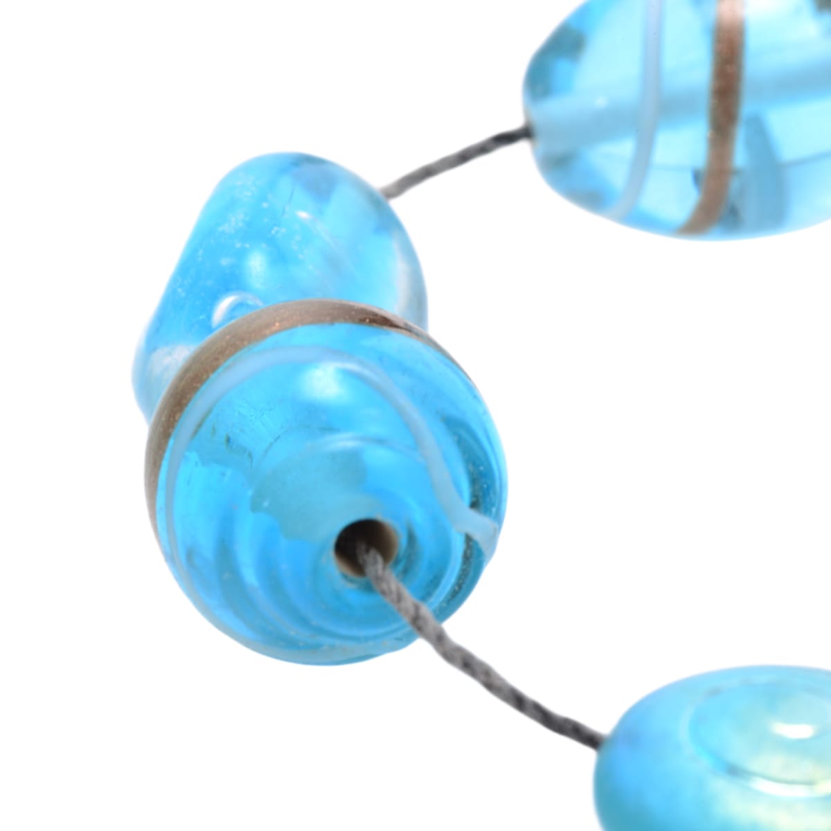 Turquoise Blue Lampwork Glass Bead Set - 7 Mixed Shape Beads with Copper Accents