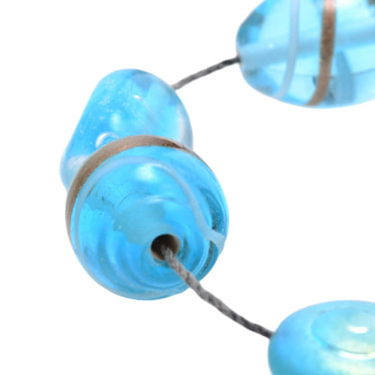 Turquoise Blue Lampwork Glass Bead Set - 7 Mixed Shape Beads with Copper Accents