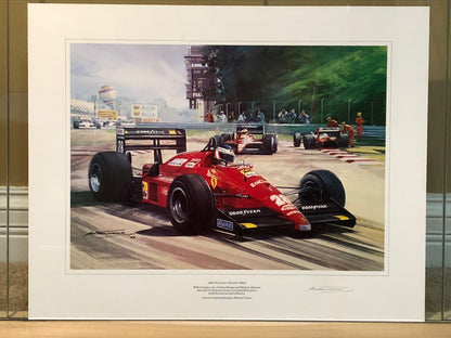 Berger & Alboreto on Ferrari F1/87 Heading to 1-2 Finish at Monza 1988 by Michael Turner - Signed
