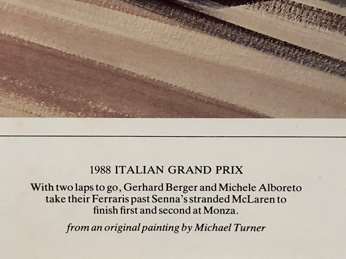 Berger & Alboreto on Ferrari F1/87 Heading to 1-2 Finish at Monza 1988 by Michael Turner - Signed