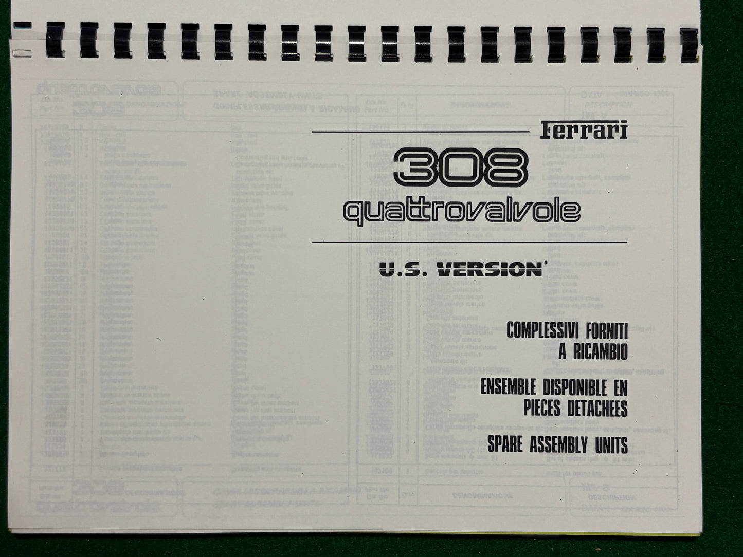 Ferrari 308 Quattrovalvole Parts Catalog - US Version (302/84)(MP)(SC)