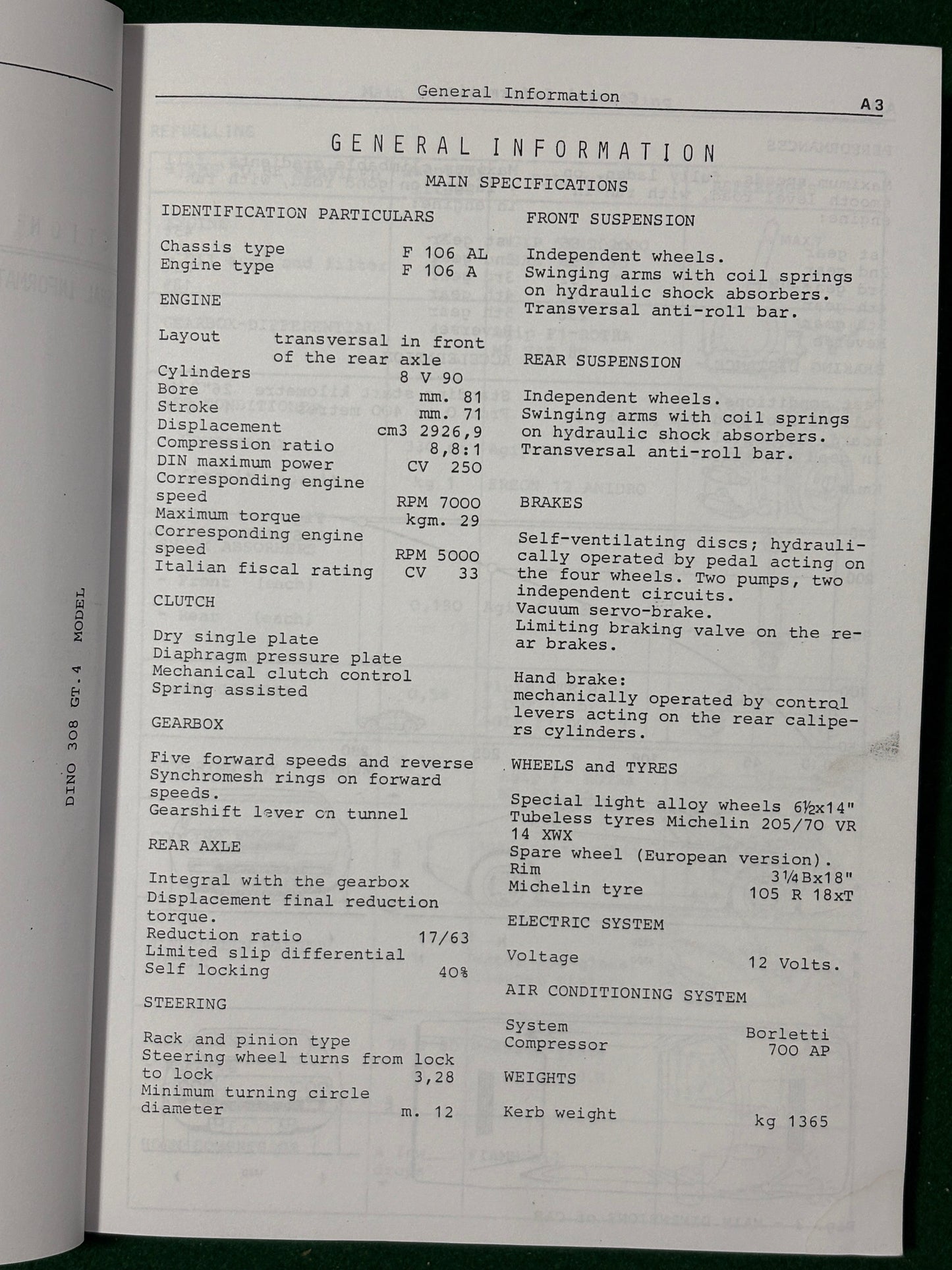 Ferrari Dino 308 GT4 Workshop Manual (110/75)(MP)(SC)