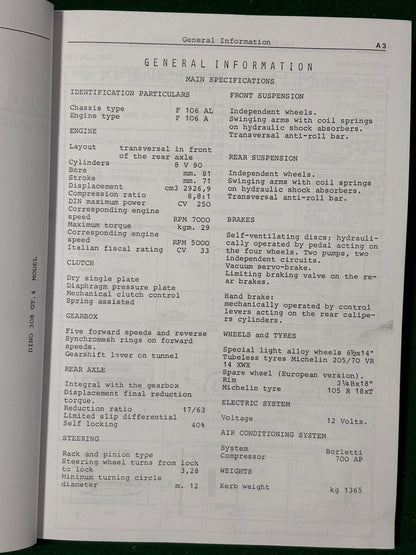Ferrari Dino 308 GT4 Workshop Manual (110/75)(MP)(SC)