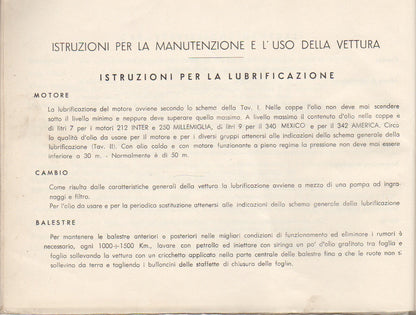 Ferrari 212 - 250 - 340 - 342 Owners Manual