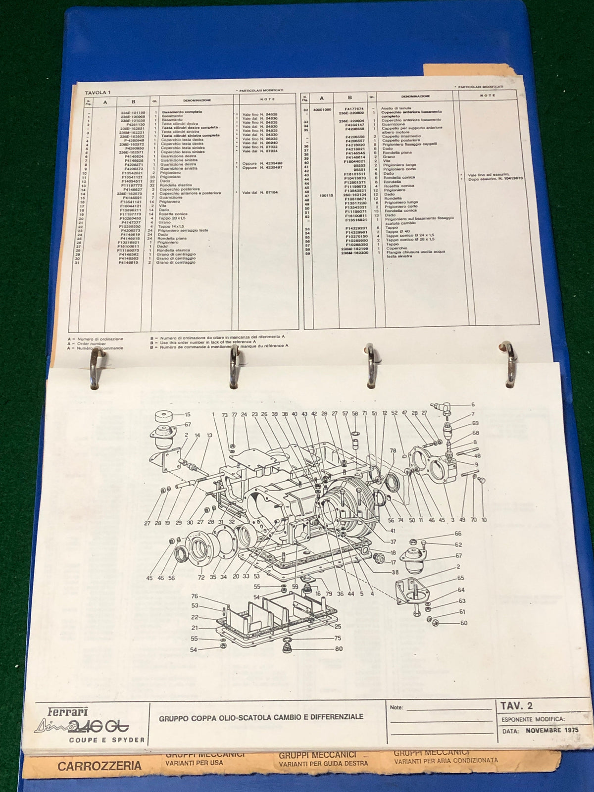 Ferrari 246 GT Dino GT Coupe & Spyder Spare Parts Catalogue (113/75)(MC)