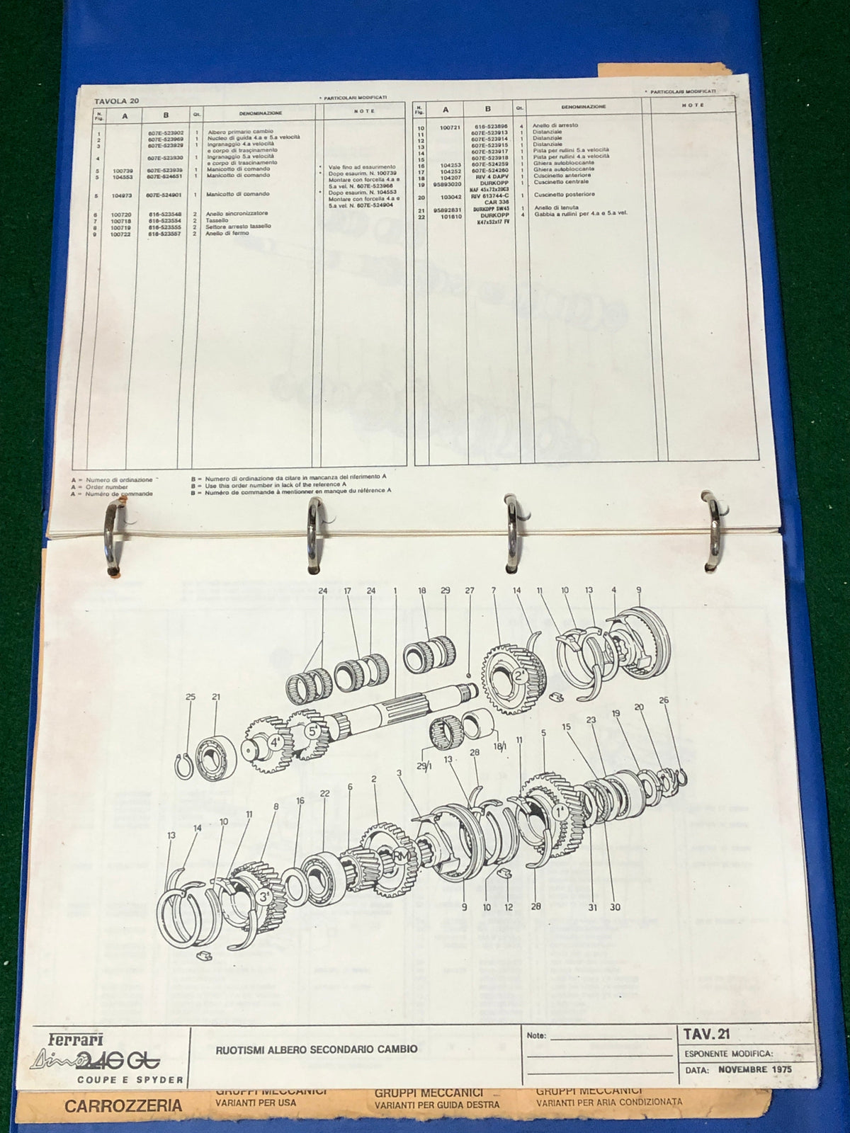 Ferrari 246 GT Dino GT Coupe & Spyder Spare Parts Catalogue (113/75)(MC)