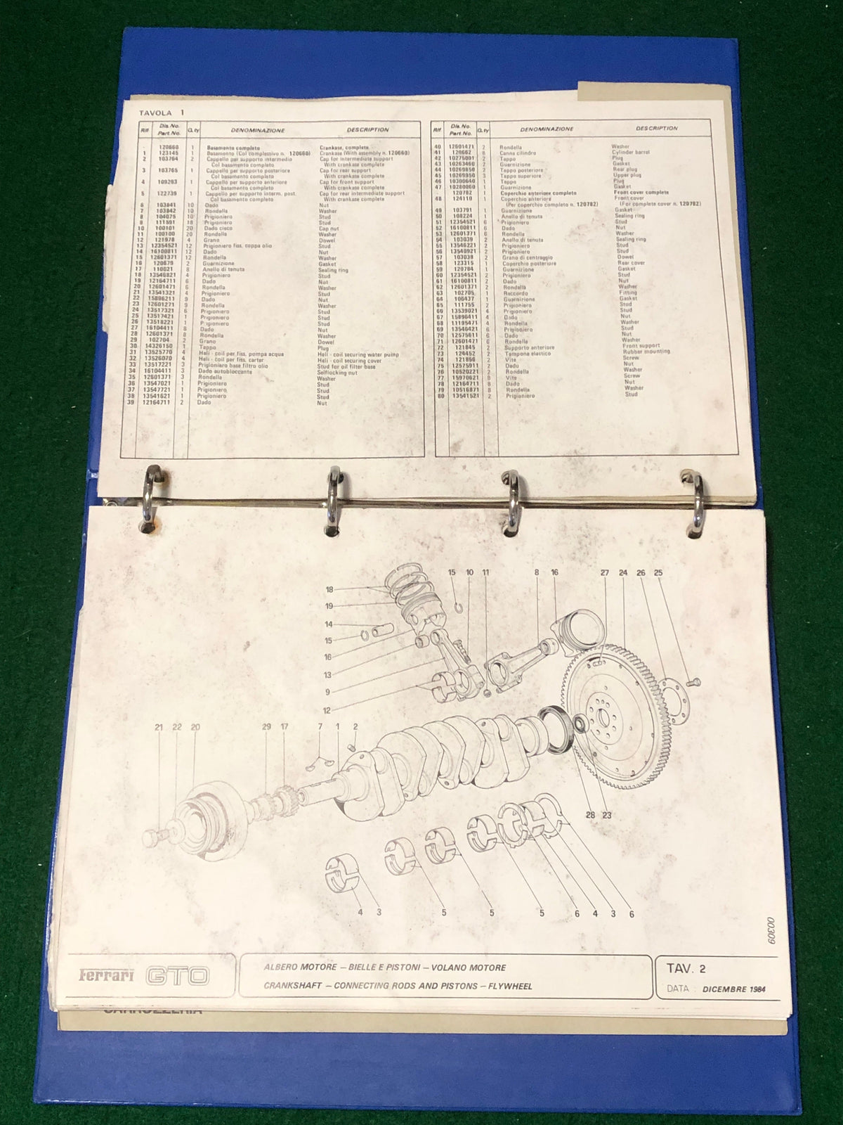 Ferrari 288 GTO Spare Parts Catalogue (331/84)