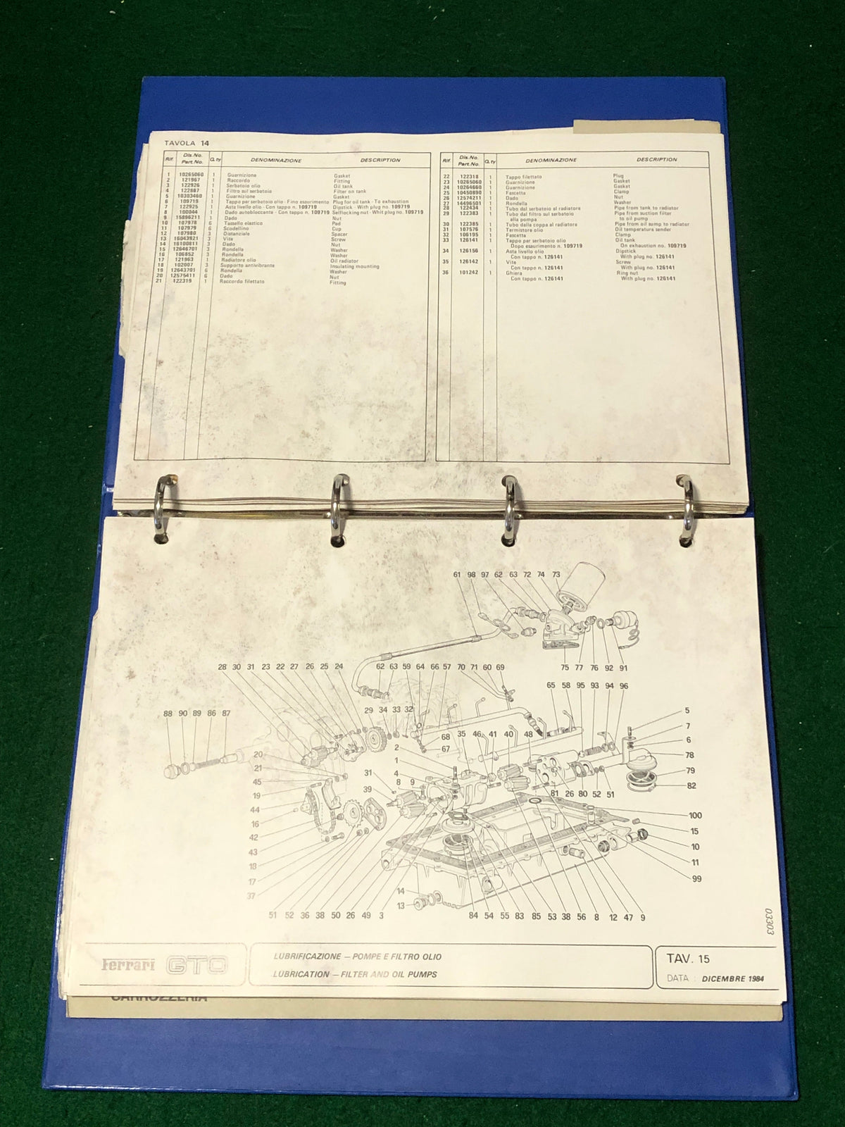Ferrari 288 GTO Spare Parts Catalogue (331/84)