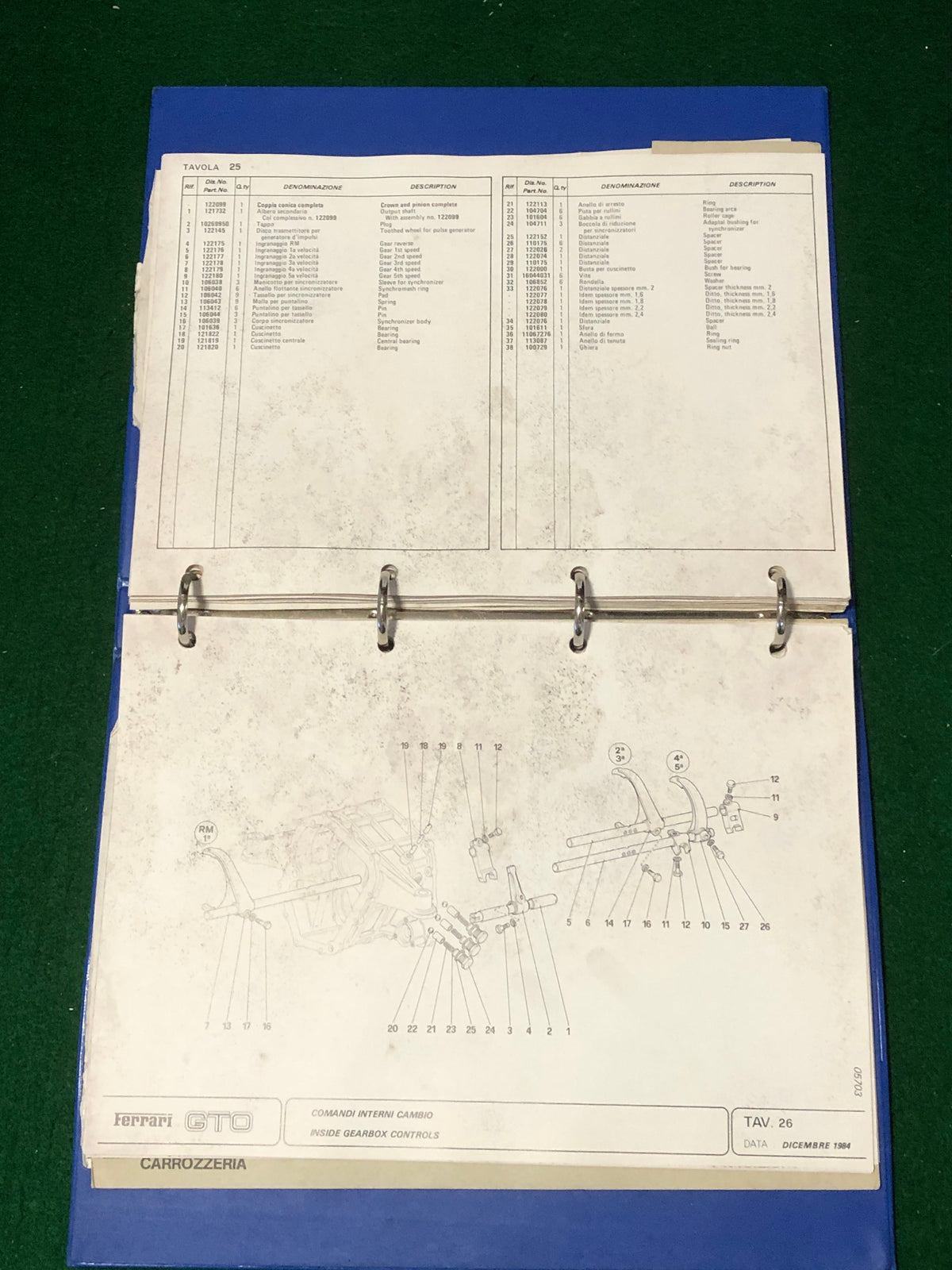 Ferrari 288 GTO Spare Parts Catalogue (331/84)