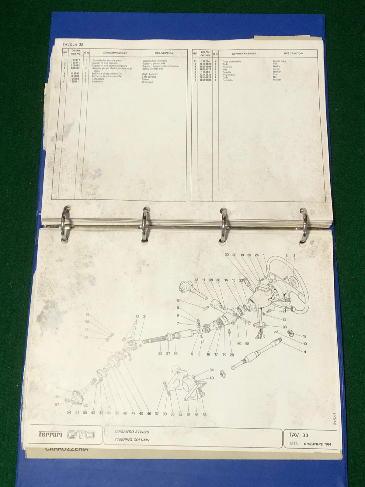 Ferrari 288 GTO Spare Parts Catalogue (331/84)