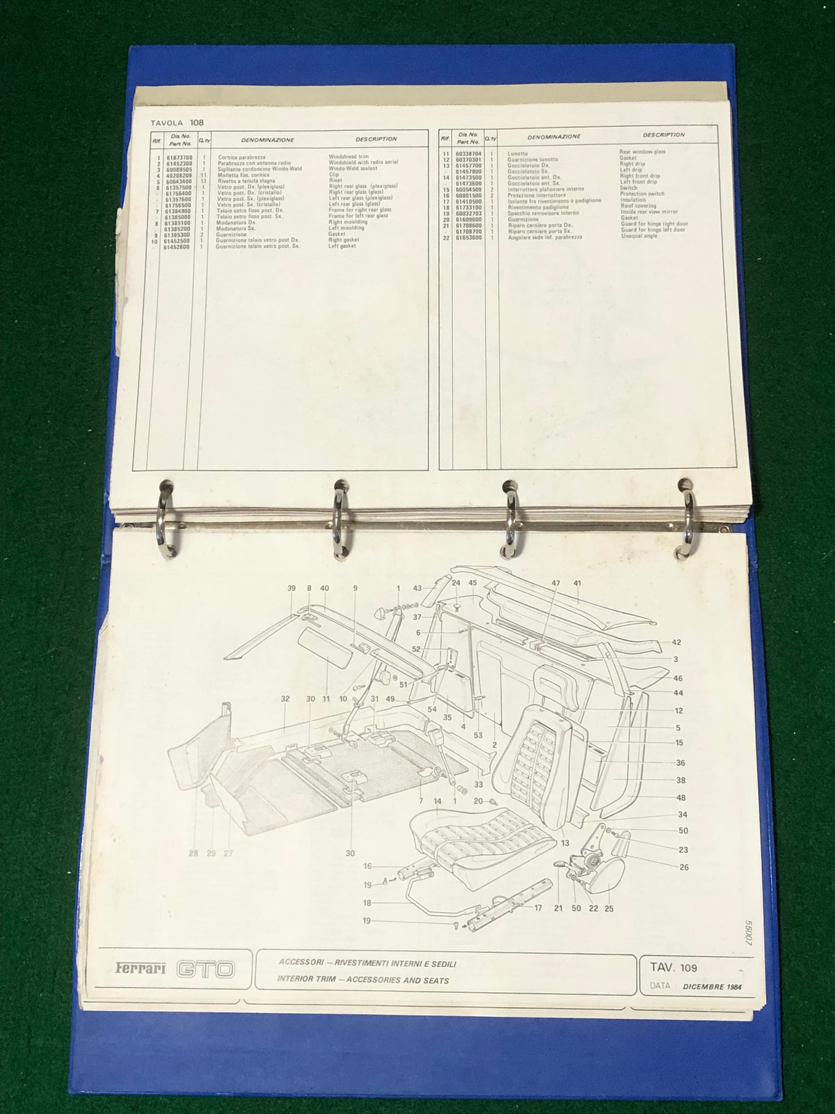 Ferrari 288 GTO Spare Parts Catalogue (331/84)