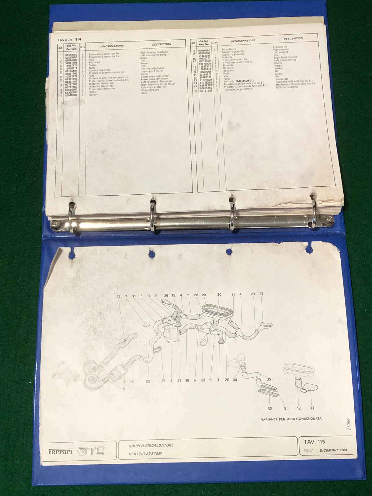 Ferrari 288 GTO Spare Parts Catalogue (331/84)