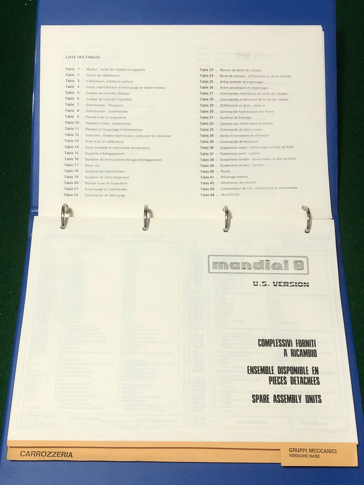 Ferrari Mondial 8 Spare Parts Catalog 1981/82 US Models (214/81)(MP)