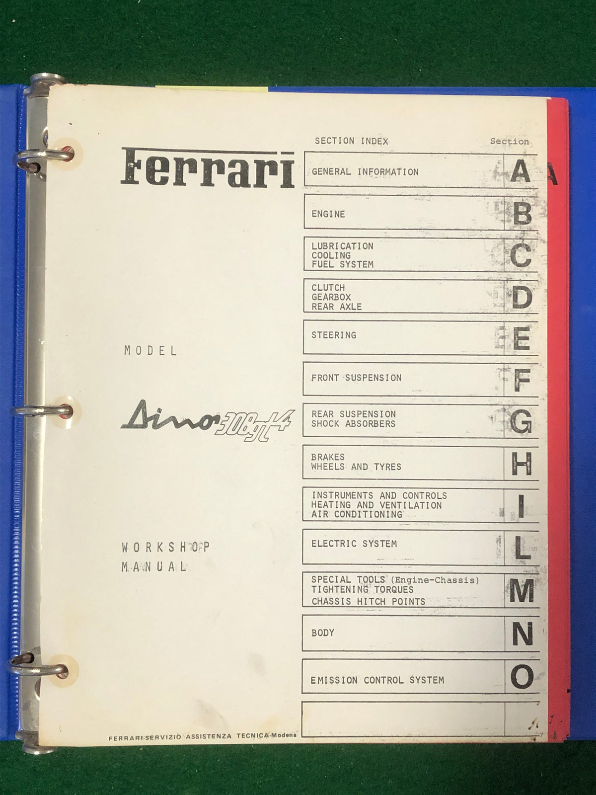 Ferrari 308 GT4 Workshop Manual Manual (110/75)