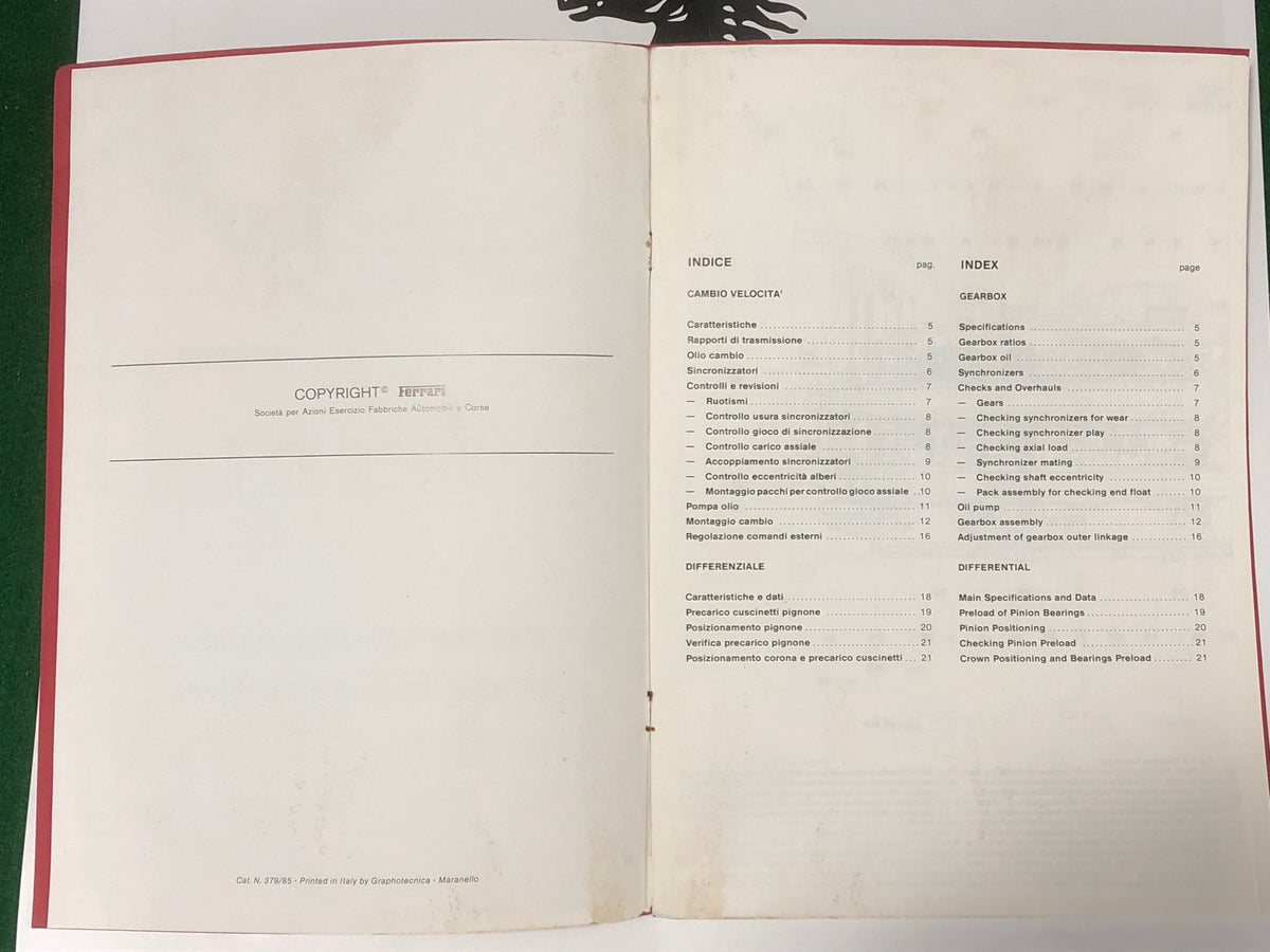 Ferrari 288 GTO Gearbox - Differential Workshop Manual (379/85)