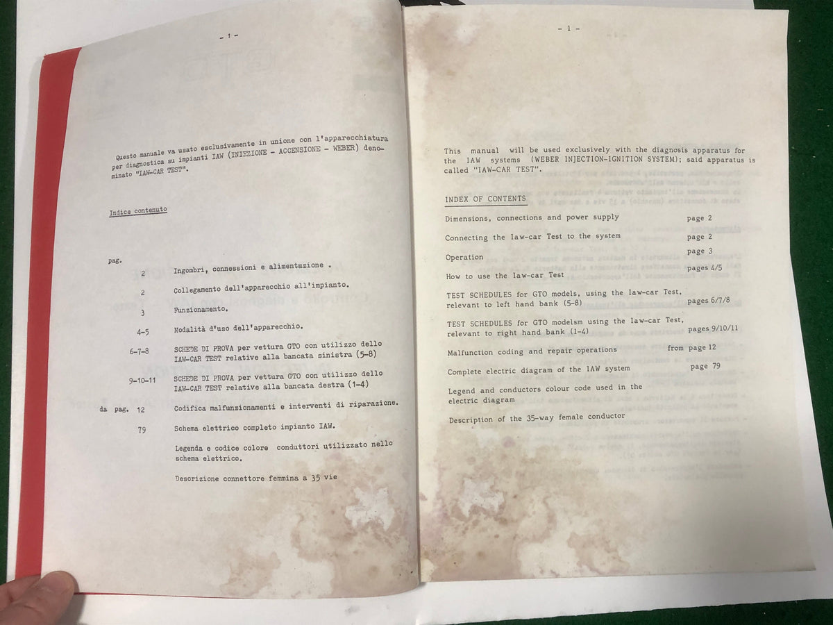 Ferrari 288 GTO Injection - Ignition Weber Workshop Manual