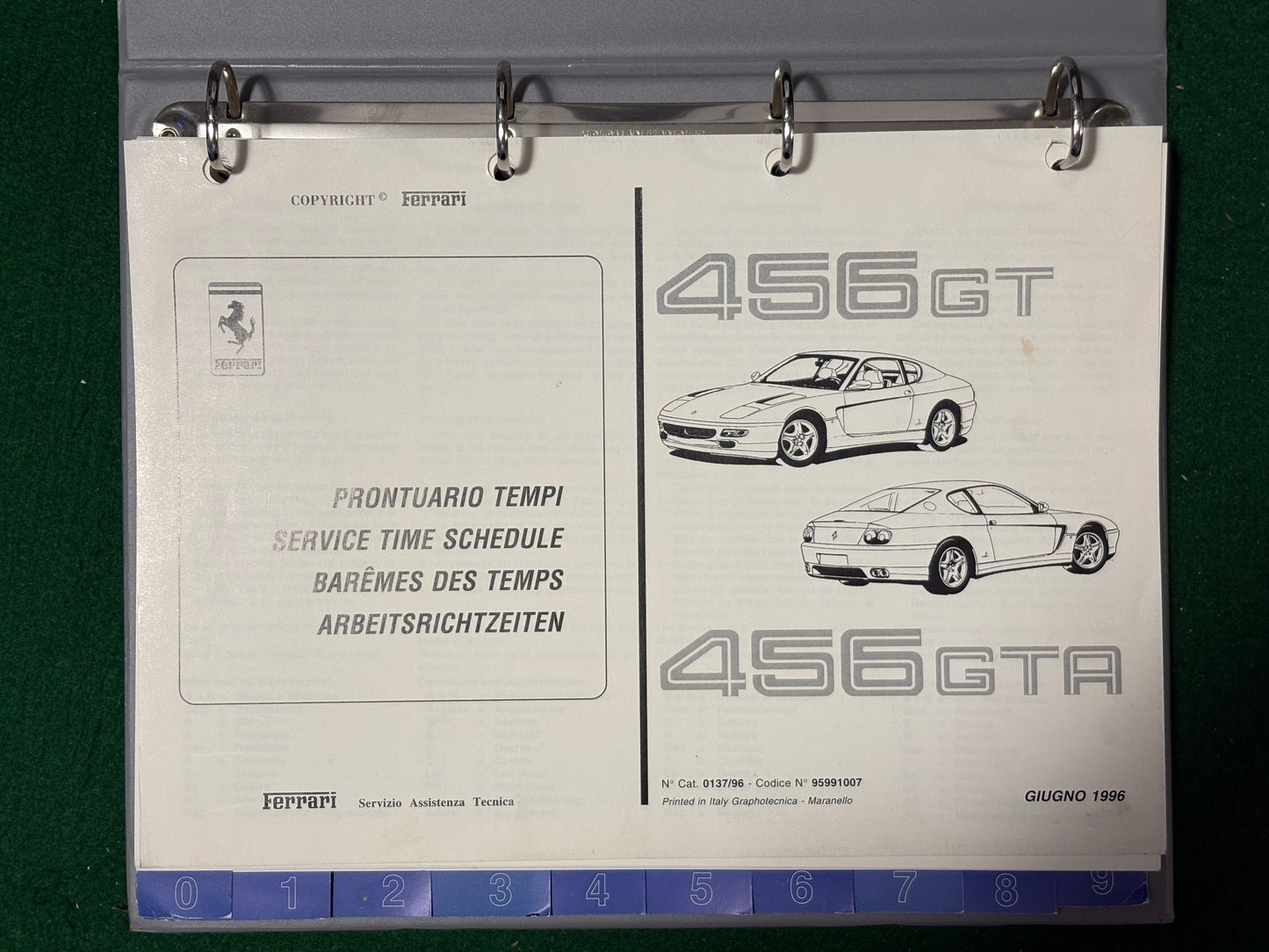 Ferrari 456 GT & 456 GTA Service Time Schedule (0137/96)