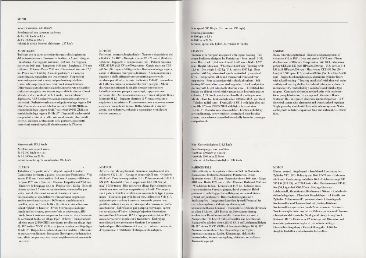 Ferrari 512 TR Brochure (810/93 - 3M/3/94)