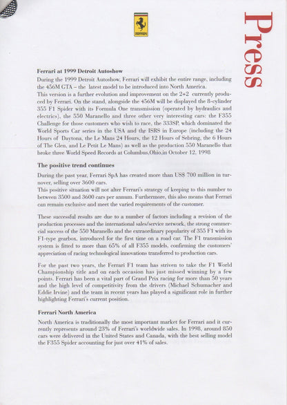 Ferrari Press Kit 1999 NAIAS Detroit (Dmg)