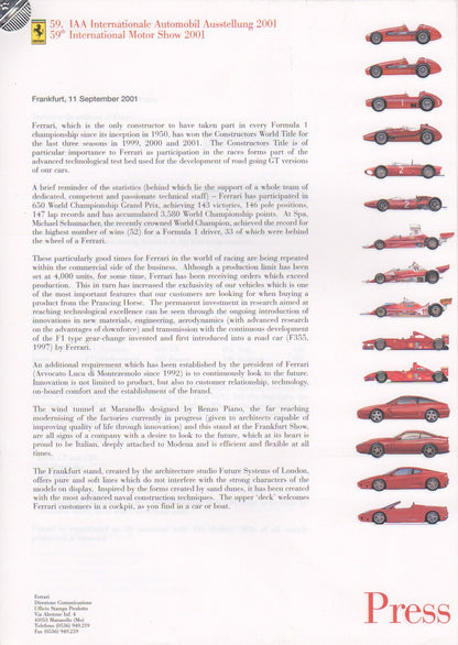 Ferrari Press Kit - 2001 Frankfurt Inernational Motor Show (1736/01)