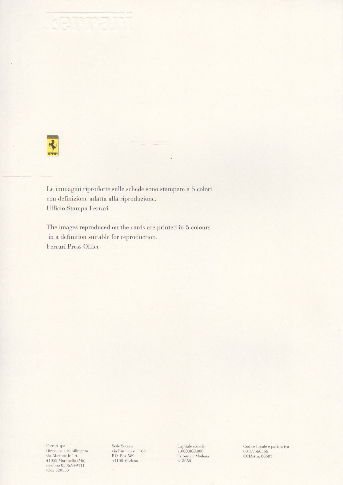 Ferrari Press Kit - 1995 Racing Activities (945/95)